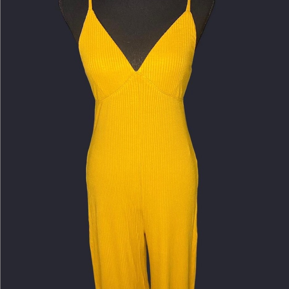Yellow Ribbed Sleeveless Jumpsuit